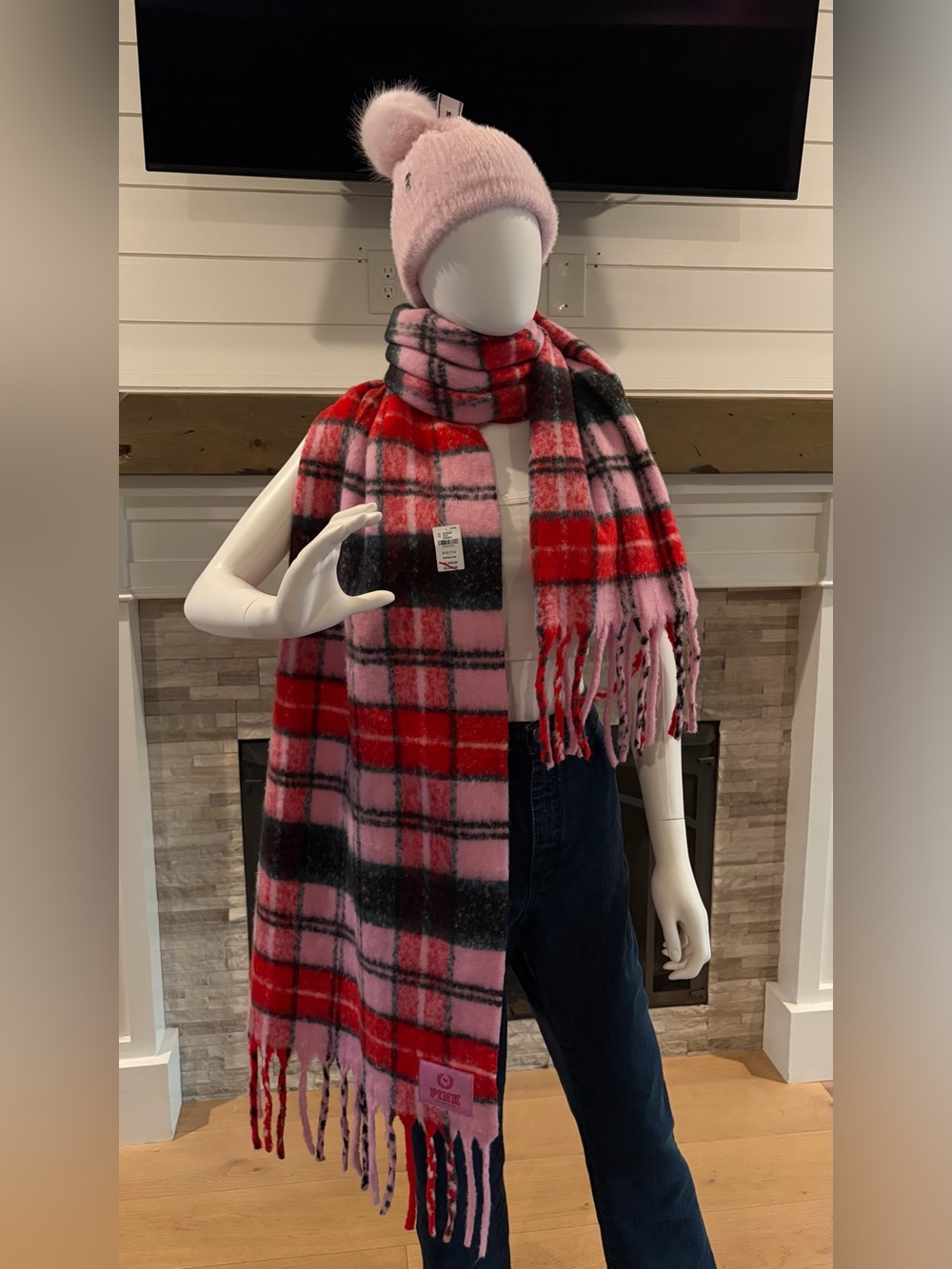 PINK Victoria’s Secret - Christmas Tartan Preppy Plaid Winter Scarf 🎄🎀 - Picture 2 of 7